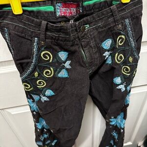 Size 6 Brown Pants with Flower Embroidery